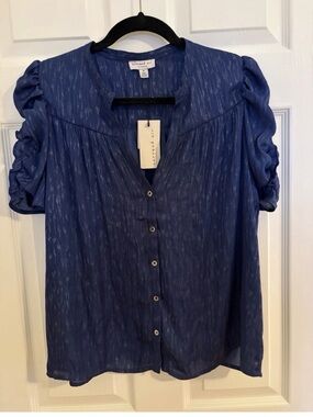 NWT Current Air Blue Blouse Size Medium Women’s Short Sleeve Anthropologie
